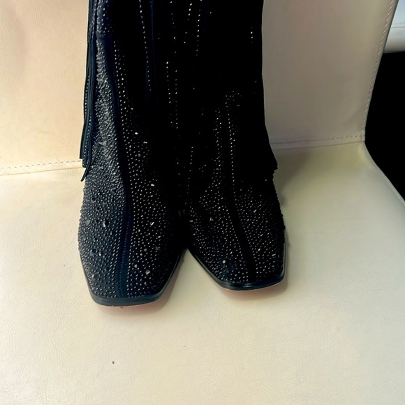 Jessica Simpson Black Rhinestone Boots with Fringe. - Picture 3 of 11